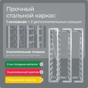 стеллаж с направляющими стационарный cp-3, 1 основная и 2 дополнительные