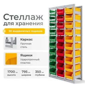стеллаж с направляющими стационарный cp-3, 1 основная и 2 дополнительные